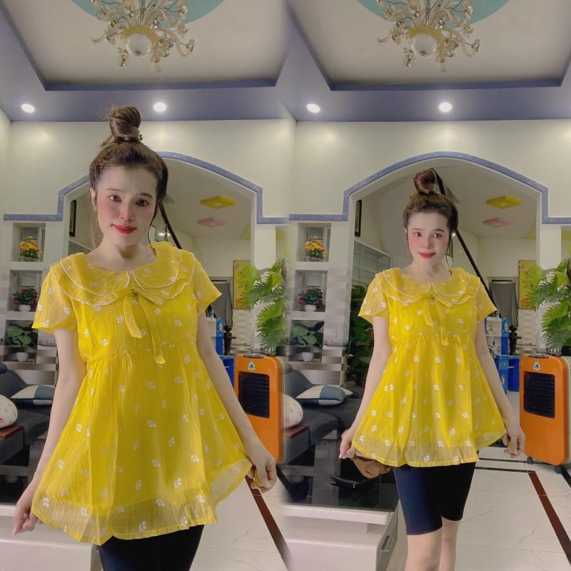 Áo Bầu Voan Kiểu Cổ bèo 2 Lớp Form Rộng Dáng Tiểu Thư Bồng Bềnh Hàn Quốc-Nút điều chỉnh hai bên(45-95kg) 2