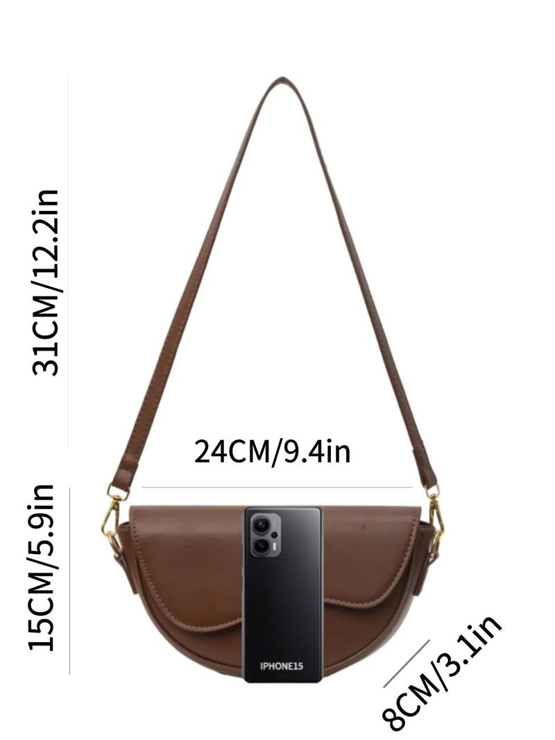 Product Introduction of Women's Fashion Solid Color Saddle Bag, Elegant PU Leather Back To School Crossbody Bag for Daily Use, Casual Trendy Versatile Commuting Bag for Women & Girls, Airport Outfits 2024 5