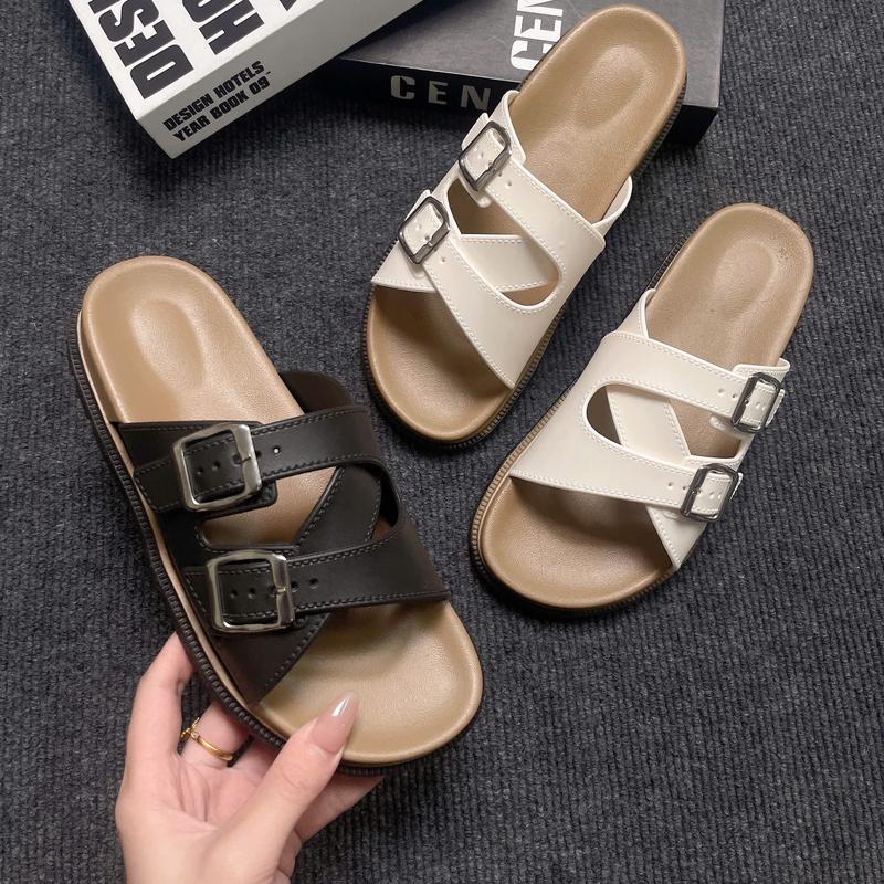 Dép Quai Ngang Nữ 2 Khoá Chéo, Dép Khuy Chéo  Vuông Đế Bằng Cao 3cm Thời Trang Shoes DéP GiàY A05