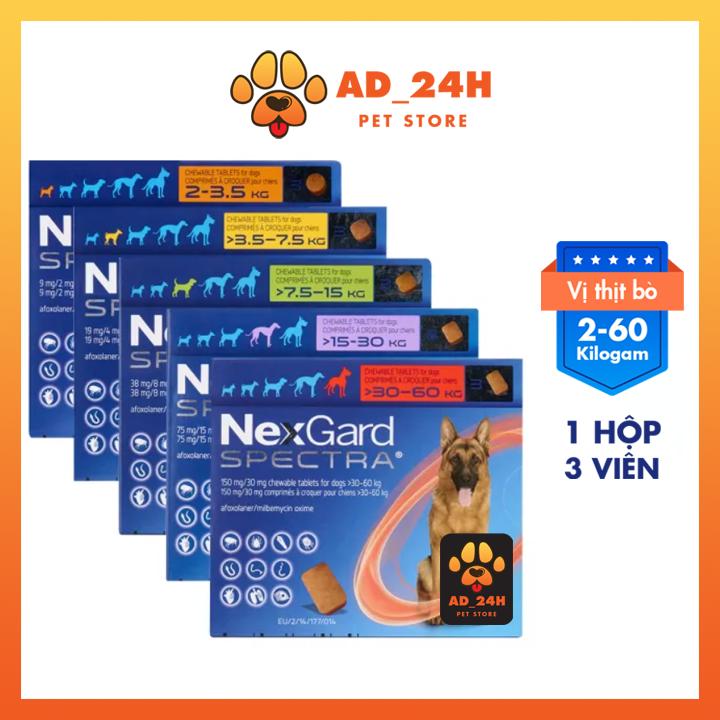 1 Hộp 3 Viên - Nexgard Spectra CHÍNH HÃNG giúp sạch Ve Rận Bọ Chét Ghẻ và giun Chó