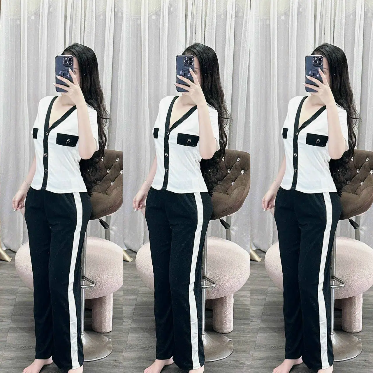 SET BỘ THUN GÂN TĂM CỔ V FREESIZE DƯỚI 60KG