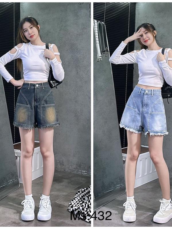  Quần jean đùi nữ lưng cao,lai tua rua tôn dáng-432 Women Pants 