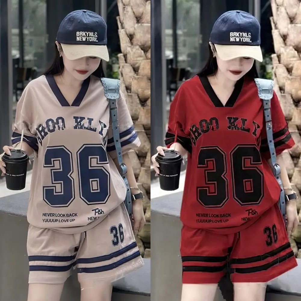 2567 Korean-style women's T-shirt loose large size 36 sleeve short sleeve graphic print streetwear （Single piece top）