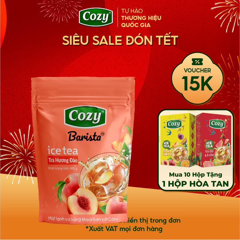   Voucher 15k - Lộc Đón Xuân  Trà Cozy Ice Tea Trà Đen Các Vị Trái Cây Hòa Tan Trà Đào Trà Chanh Sâm Bí Đao Dành Pha Chế Làm Thạch Rau Câu Gói 400g 