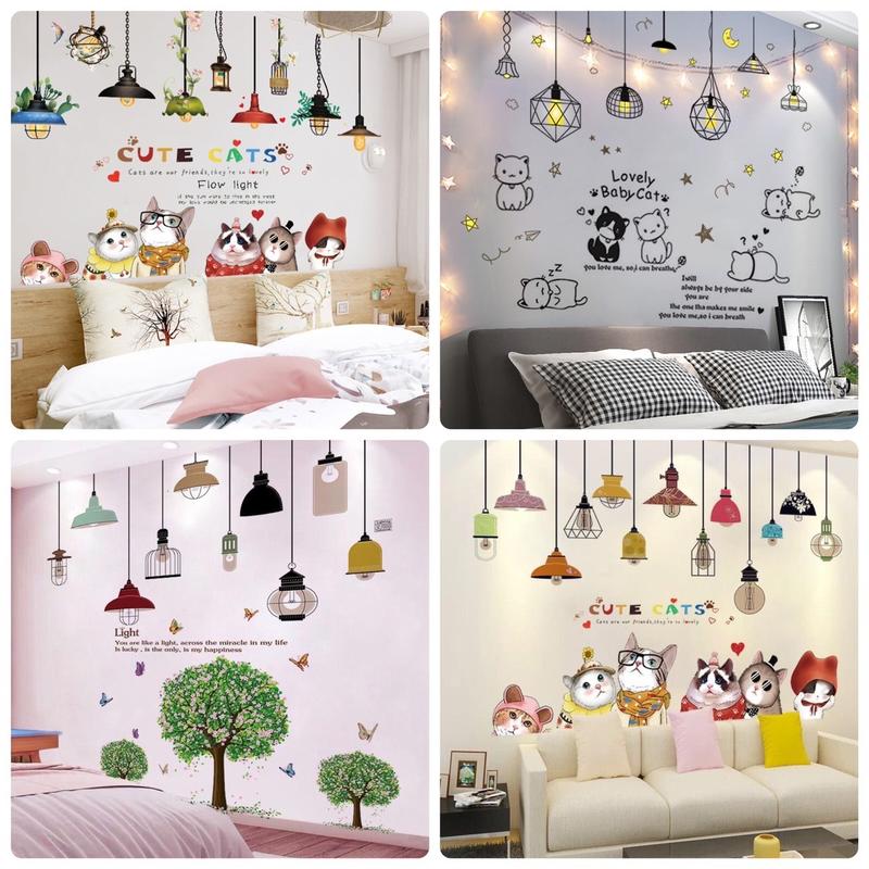 Decal Dán Tường  Tổng Hợp các mẫu combo : Đèn va Mèo Đồ trang trí