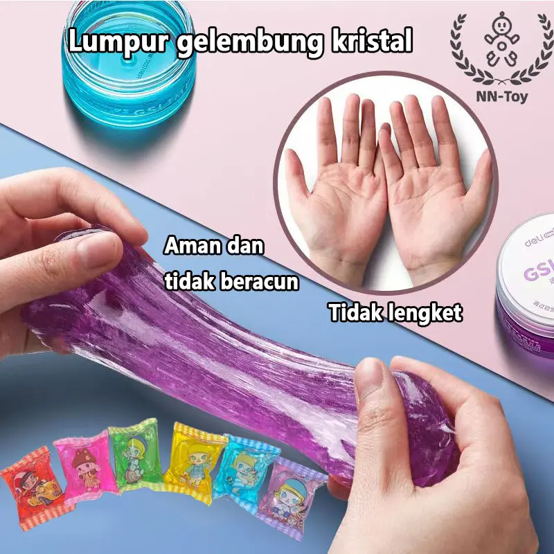 12 Pcs Slime Motif Cloudy Sky Slime Crystal Mud Gliter Slime Bening Bantal Anti Lengket Slime Jelly