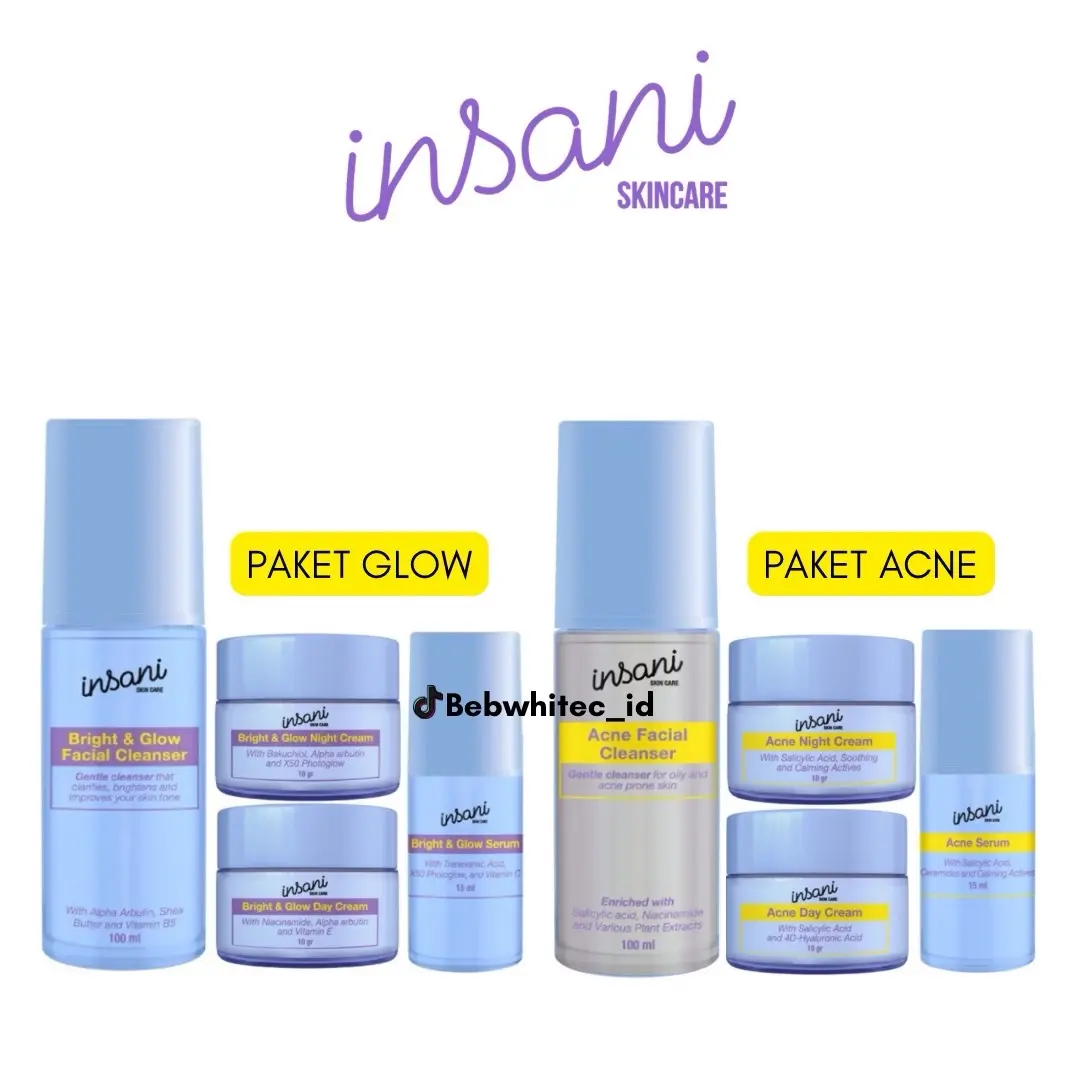 INSANI SKINCARE PAKET BRIGHT & GLOW / PAKET ACNE BPOM & FORTE KLINIK APOTEKER Bopeng Bruntusan Mencerahkan Melembutkan