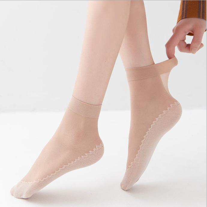 Thin Cotton Bottom Non-slip Stockings for Women Anti-snagging Durable Summer Transparent Crystal Short Socks 2