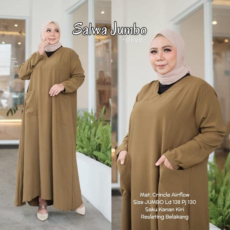 Product Introduction of Gamis LD 140 Super Jumbo Besar Polos Muat BB 100 120 Bahan Crinkle Airflow Dress Motif Muslim Wanita 0