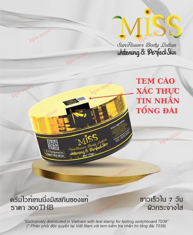 Kem Body Miss Thái Lan CHINH HÃNG - Hũ 170 gram - Có Tem Xác Thực Tin Nhắn Tổng Đài
