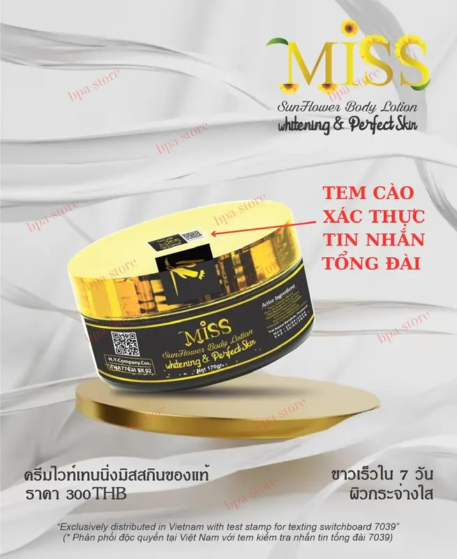 Kem Body Miss Thái Lan CHINH HÃNG - Hũ 170 gram - Có Tem Xác Thực Tin Nhắn Tổng Đài 0