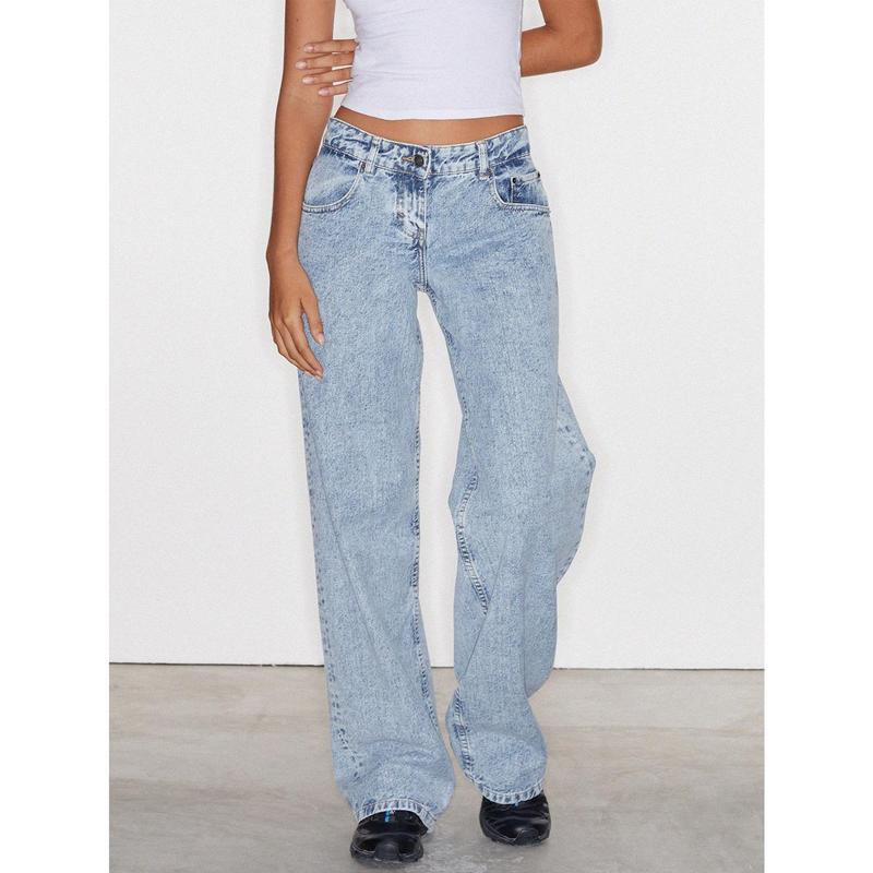 Stretchy Comfort Fit High-Waisted Straight Leg Jeans for Women - Four-Season Relaxed Pants with Pockets, Soft Cotton Blend Fabric, and Flattering Cut - Perfect for Everyday Wear Womenswear Bottom 3