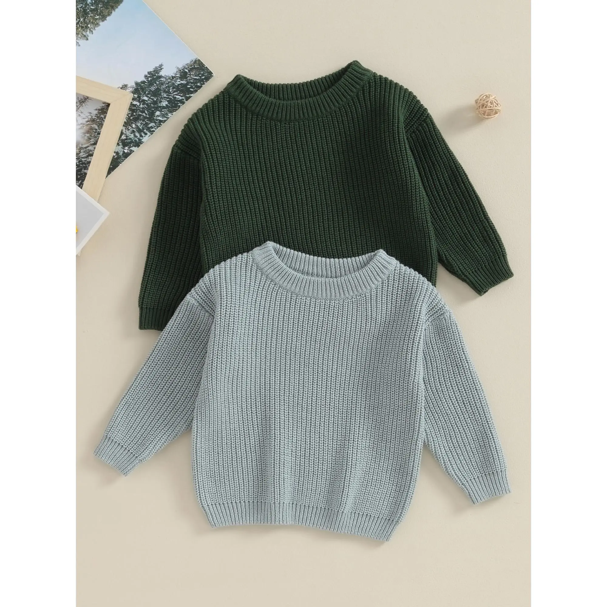 Toddler Baby Autumn Sweater, Solid Color Knit Long Sleeve Round Neck Knitwear Pullover Winter Sweatshirt