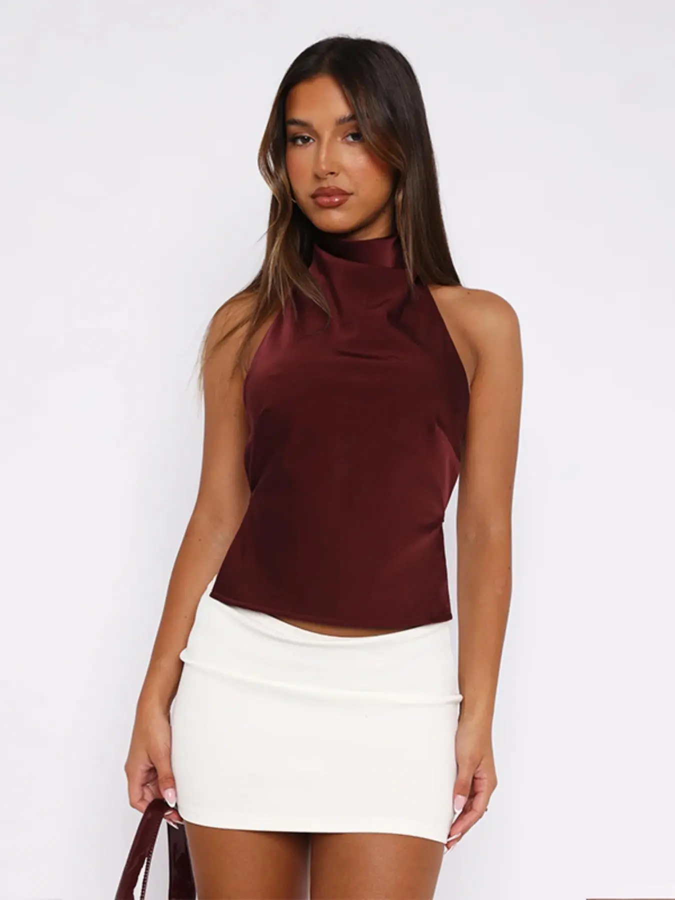Women's Solid Halter Neck Top, Casual Sleeveless Top for Summer, Women's Clothing for Daily Wear, Camisole