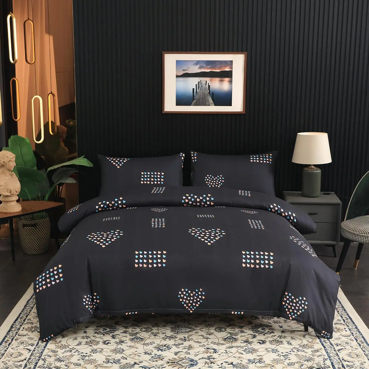 Heart Pattern Bedding Set, 3 Counts/set Including 1 Duvet Cover & 2 Counts Pillowcase without Filler, Bedding Supplies for Home Bedroom