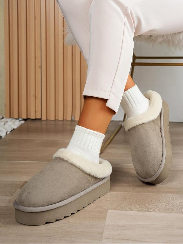 Solid Color Plush Platform Slide Slippers, 2024 Soft Fluffy Thick Soled Bedroom Slippers, Warm Matching Home Slippers Footwear for Girl, Comfort Walking Shoes 4