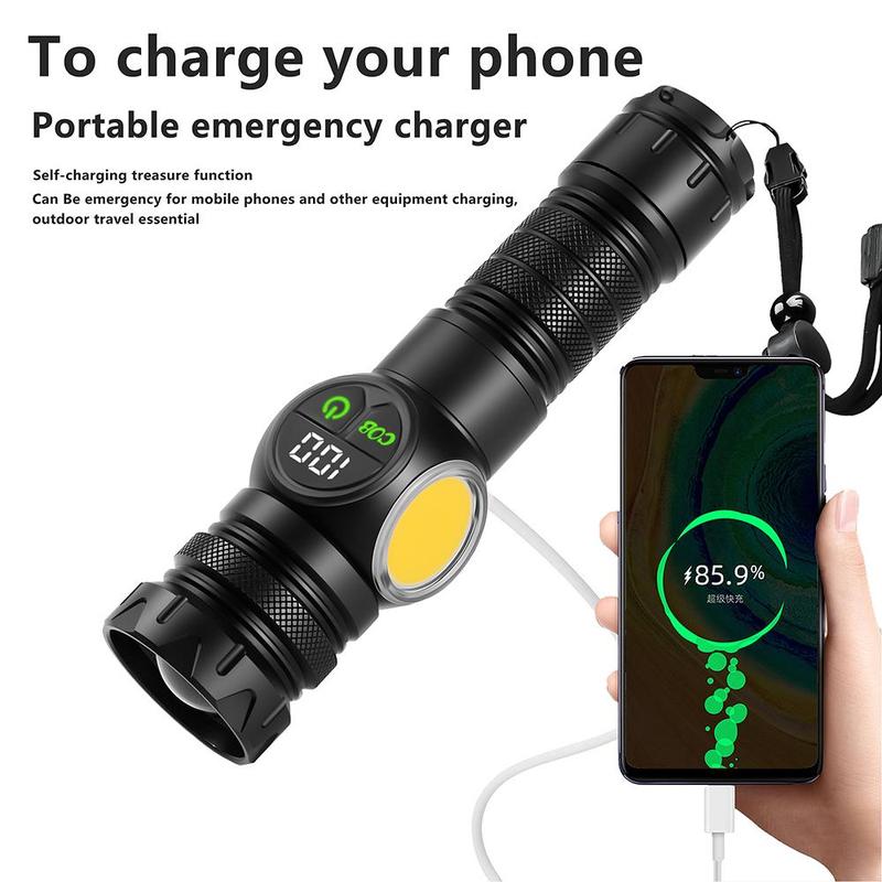 Portable Strong Light Flashlight, USB Rechargeable Telescopic Zoom Flashlight, Outdoor Camping & Hiking Flashlight, Car Repair, Emergency Use Flashlight 5