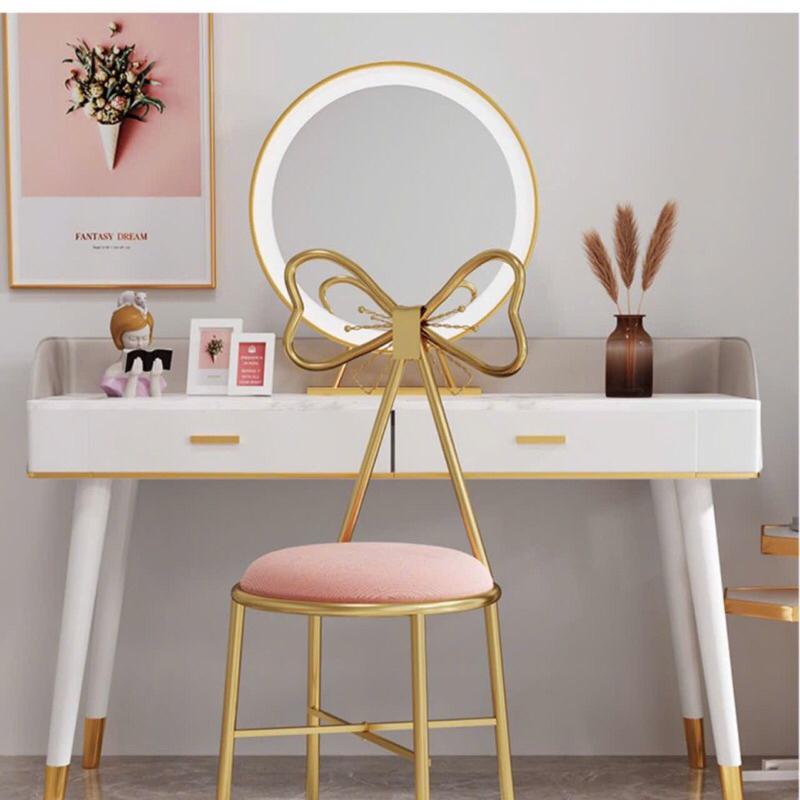 Ghế Nơ Bàn Trang Điểm Phong Cách Bắc Âu - Kim Loại Sơn Tĩnh Điện Nhũ Vàng Gold