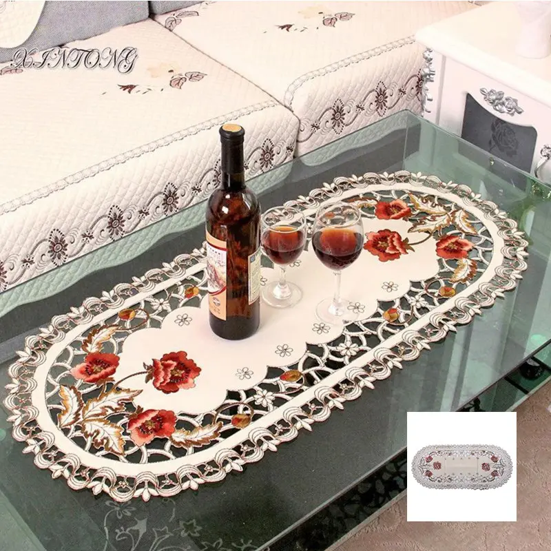 Table Placemats Runner Embroidered Polyester Coffee Tea Desk Tablecloth Placemat Decor Kitchen Mat Cloth