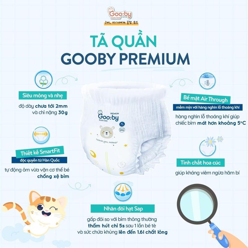 Tã/bỉm quần, dán Gooby Premium - Chuyên gia bỉm đêm, chống trào đến 12h size NB đến 3XL cho bé từ 6kg - 24kg 6