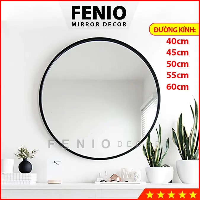 Gương treo tường nhà tắm 60cm 40cm 50cm gương soi hình tròn viền chống rỉ sét Decor Decor Phòng Trang Trí Nhà