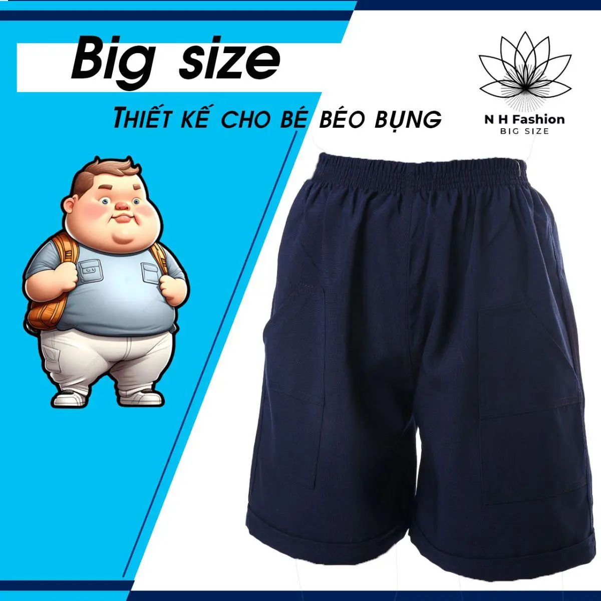 Quần short lưng thun đồng phục cho học sinh BÉO PHÌ, quần đùi đồng phục cạp chun cho bé - NH BIG SIZE SHOP