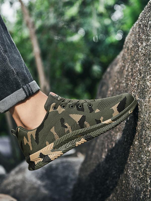 Men's Random Camo Print Lace up Low Top Sneakers, Casual Sporty Breathable Running Shoes for Outdoor Workout, Male Round Toe Work Shoes 6