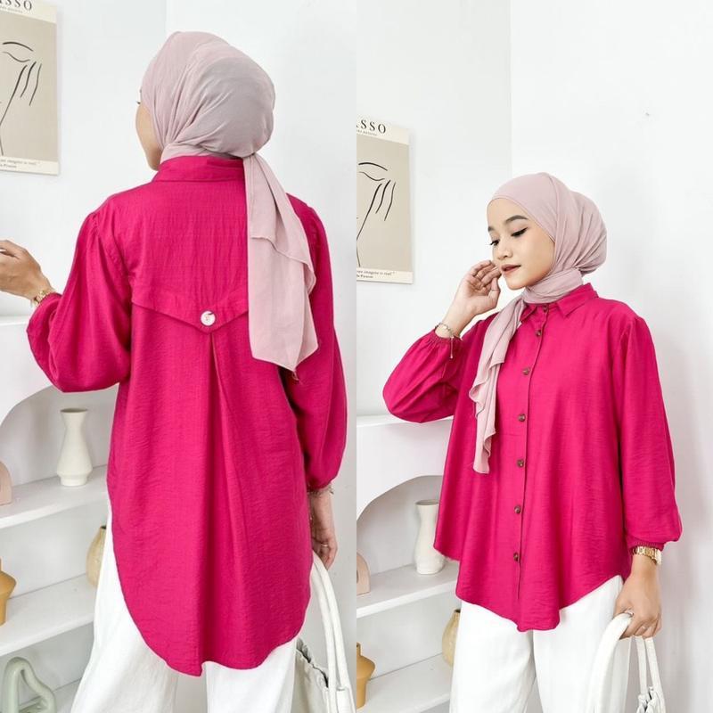 Kemeja Wanita Bahan Polo Linen Laura Blouse Atasan Wanita Full Kancing Lengan Panjang Fashion Remaja Dewasa Kekinian baju model terbaru By Mool Rakyat.Id 6