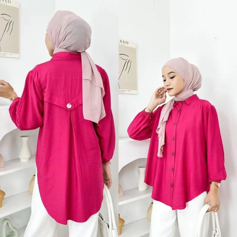Kemeja Wanita Bahan Polo Linen Laura Blouse Atasan Wanita Full Kancing Lengan Panjang Fashion Remaja Dewasa Kekinian baju model terbaru By Mool Rakyat.Id 5