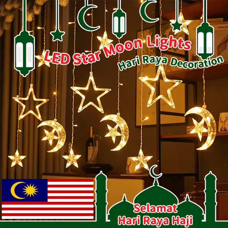 🌙Lampu Raya 5M Ramadan Led Curtain Lights 8Modes Lighting Ramadan ...