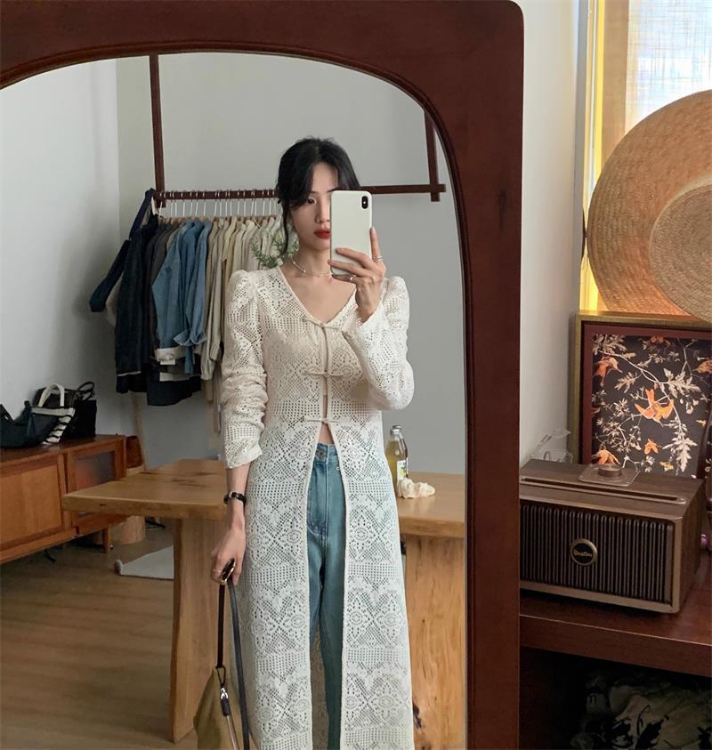 Product Introduction of Áo Cardigan Phong Cách Trung Quốc Mới, Cổ Tròn Mùa Xuân, Phong Cách Dân Tộc, Thiết Kế Khoét Lỗ Nhẹ Nhàng, Có Khóa Và Khe Hở Ren, Áo Sơ Mi Dài, Dành Cho Nữ Top Women Blazer Jacket 5
