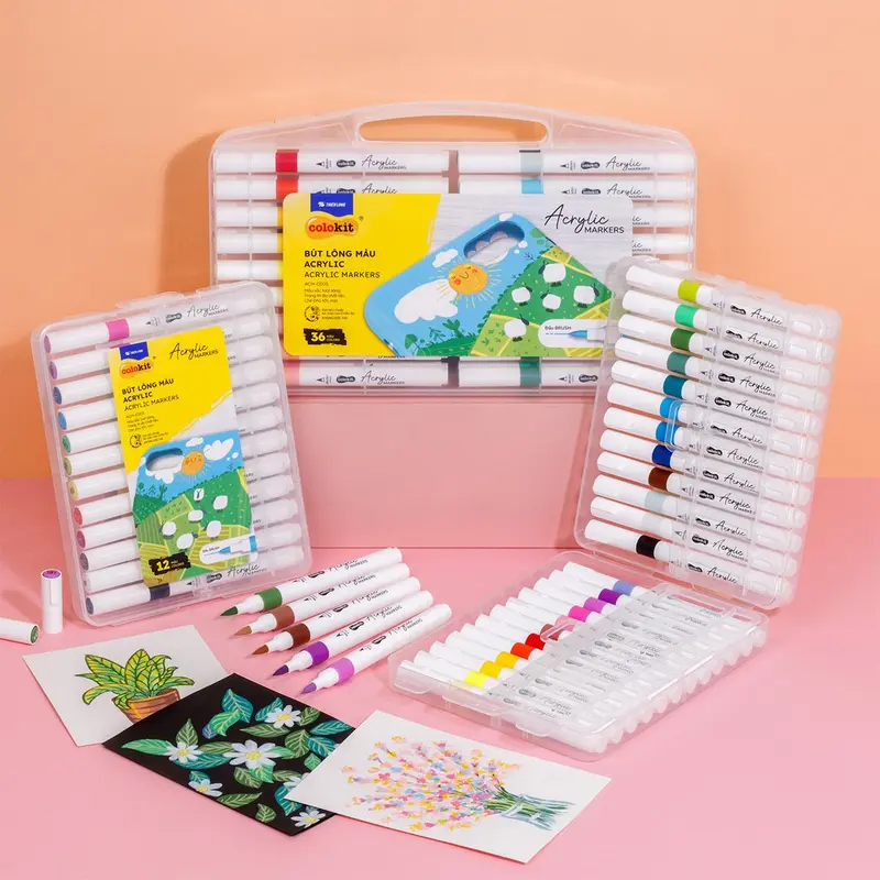 Bút lông 12/24/36 màu - Acrylic Markers 1 đầu ngòi ThiênLong Colokit - Màu sắc tươi sáng Trang trí đa chất liệu 0