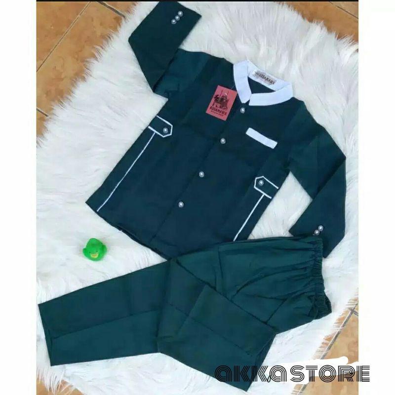 Product Introduction of Baju koko anak Laki Laki Setelan usia 4-12 Tahun Hitam Muslim Kain Katun Panjang Kancing Celana 5