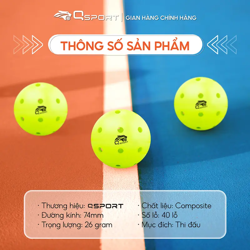 Hộp 6 Bóng tập thi đấu Pickleball Qsport Q-Exe 40 lỗ với đường kính 74mm - Chính hãng 2
