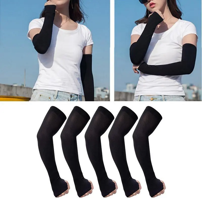 Black Cooling Arm Sleeves Men Women, Compression Arm Sleeves With Thumb Hole For Sports Cycling Running Volleyball