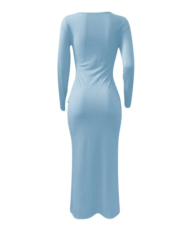 Women's Plain Ribbed Bodycon Dress, Casual Long Sleeve Ribbed Dress for Spring & Fall, Women's Clothing for Daily Wear 7