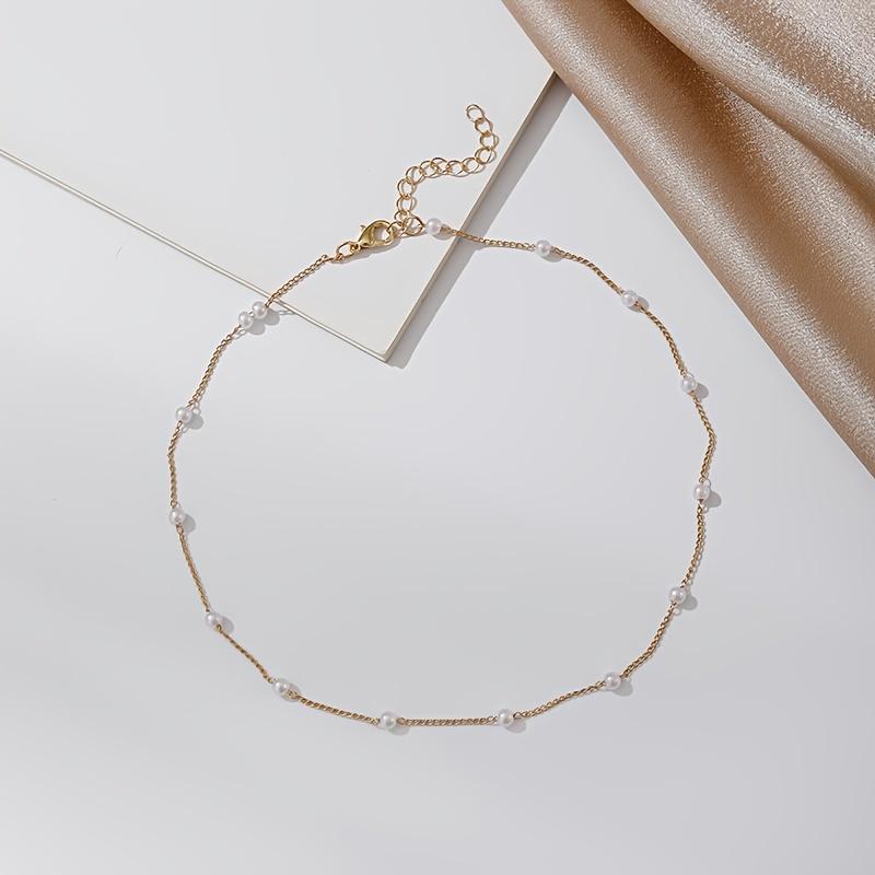 [1pc Simple Pearl Short Necklace] 1pc Simple Vacation Design Imitation Pearl Short Necklace For Women With A Neck Sticker 2
