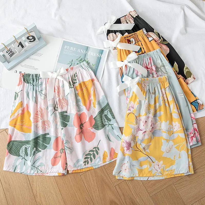 Cotton Silk Pajama Pants Women Summer Shorts Influencer Thin Wide-Leg Artificial Can Wear Outside Japanese Single Large Size Home Fabric Loungewear