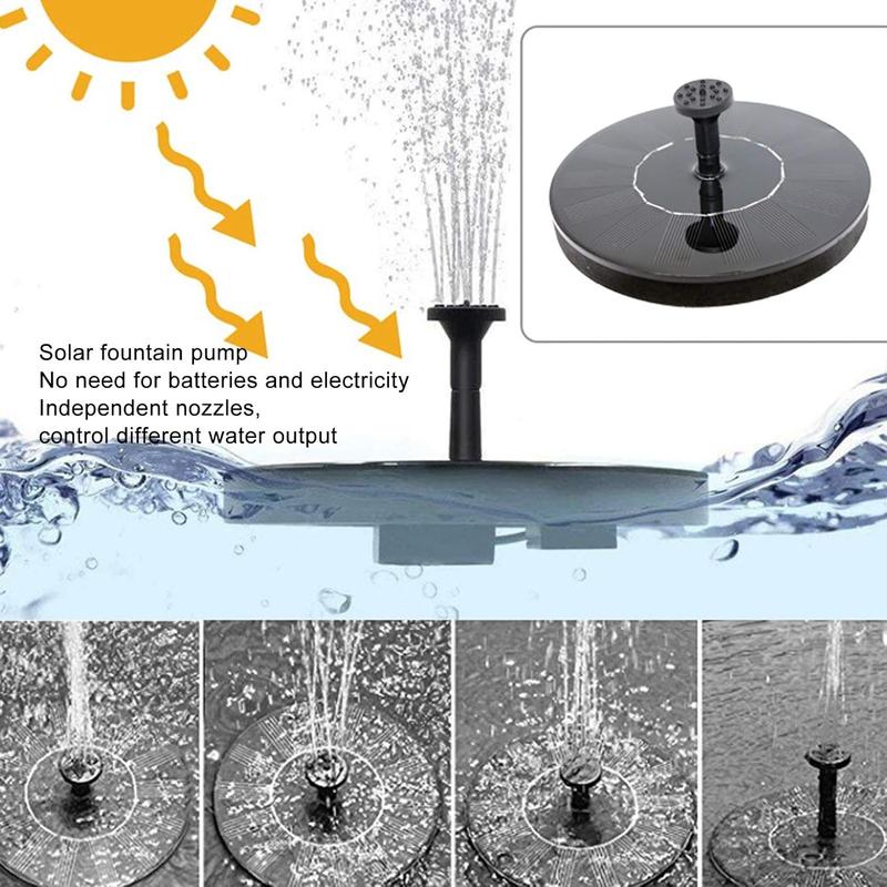 Product Introduction of Solar Fountain, Solar Bird Bath Fountain Pump with 6 Nozzles, Outdoor Watering Submersible Pump for Ponds, Swimming Pools, Gardens, Fish Tanks, Aquariums 3