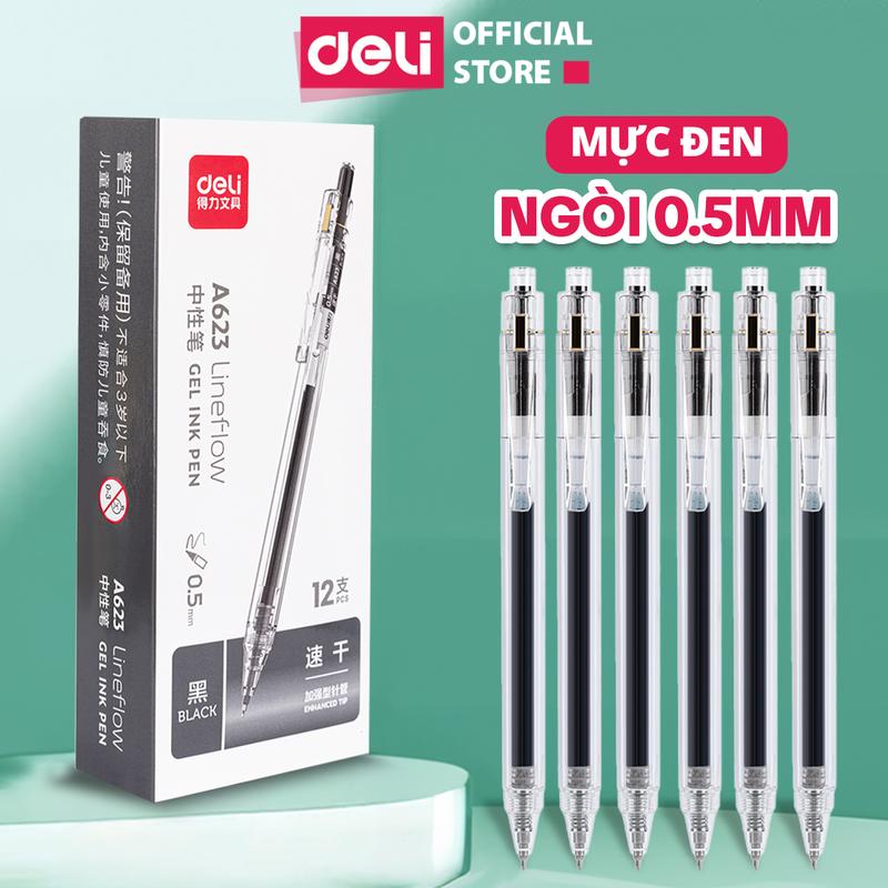 [1 chiếc] Bút gel ngòi 0.5mm Deli mực đen nhanh khô thiết kế vỏ trong suốt dành cho học sinh sinh viên văn phòng - A623 5.0