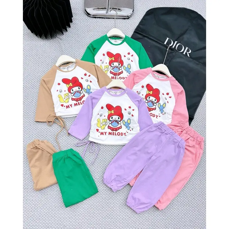 bộ quần áo trẻ em cotton melody quần bo chun cho bé gái