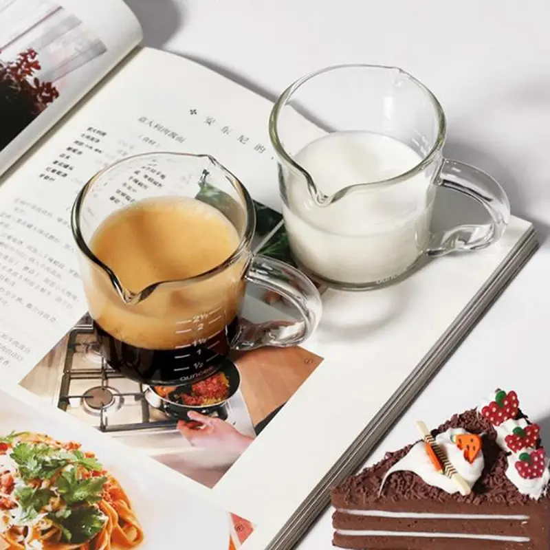 Cốc Đong Thủy Tinh Có Vòi Đôi, 70 / 75Ml, Espresso Shot, Tay Cầm Chịu Nhiệt, Cân Trong, Rượu, Sữa, Cà Phê, Bình Đong 0
