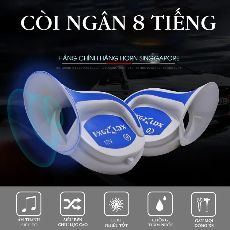 Còi Ngân Ô Tô Xe Máy 8 Tiếng Ngân Dài Âm To 12v Phụ Kiện Phụ Tùng