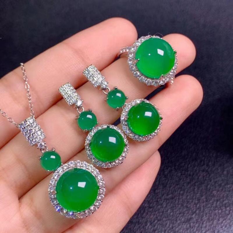 Product Introduction of Bộ Mặt Dây Chuyền Chalcedony Màu Xanh Lá Tự Nhiên, Tròn Nhà Máy, Bộ Ba Mảnh, Trang Sức Trực Tiếp Cho Nữ, Tuyệt Vời Làm Quà Tặng 3