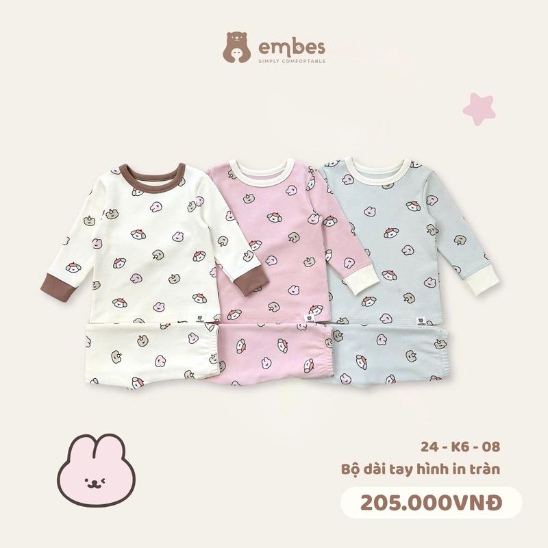 Bộ quần áo dài tay cotton in tràn hình cún cho bé gái Embes Việt Nam từ 9 tháng - 4 tuổi - 24-K6-08