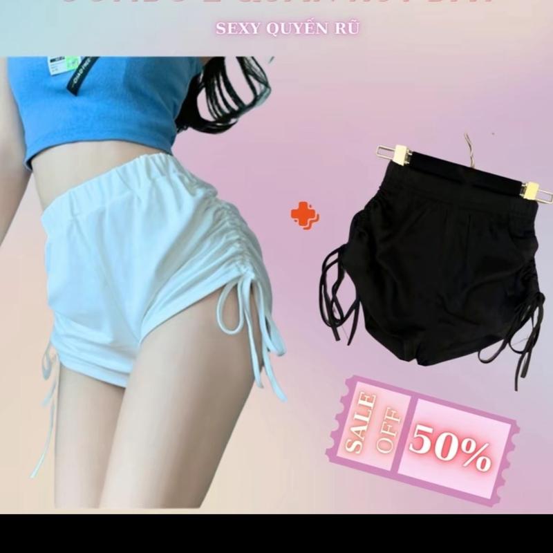  ￼Quần đùi rút 2 bên dáng ôm ngắn chất thun gân dày Nữ Women bb0 
