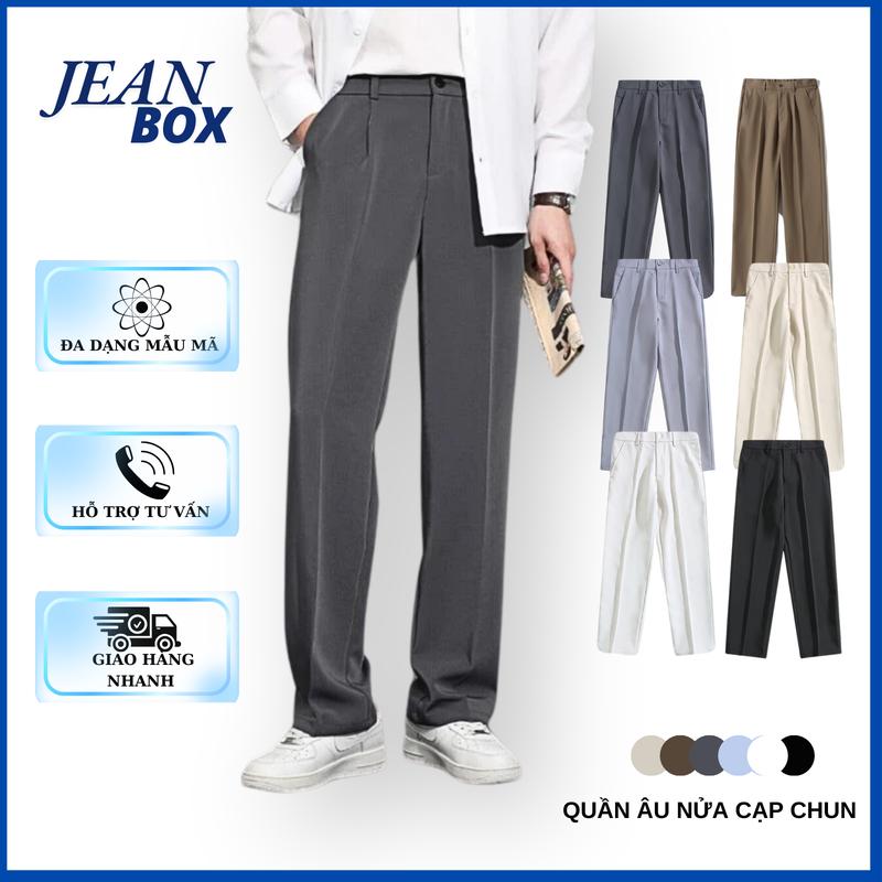  Quần âu nam nữ nửa cạp chun ống suông rộng JEAN BOX 6 màu sắc phong cách Hàn quốc Pants Menswear 