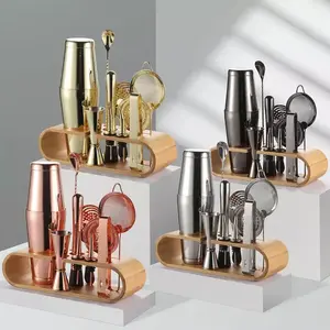 paket lengkap boston shaker cocktail set WOODEN RACK 11pcs / shaker sultan set 11pcs rak holder kayu barista bartender tools Stainless Steel