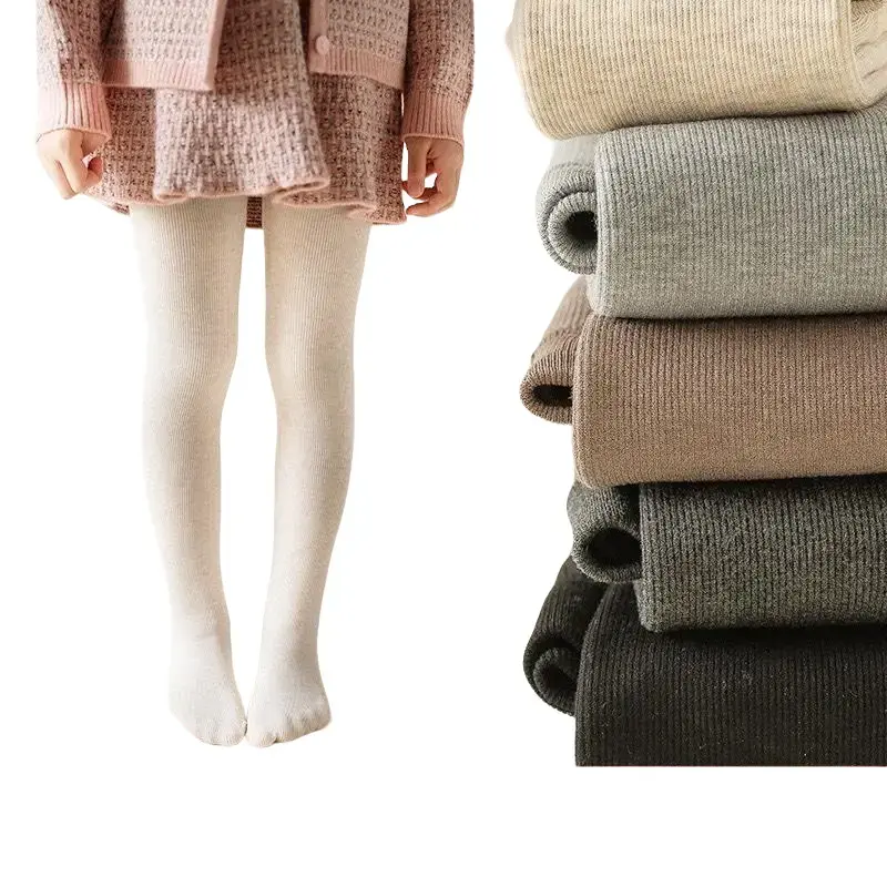 Quần tất cotton thun tăm cho bé màu Vintage màu đen trắng be xám chất dày dặn gân tăm Vải Cotton