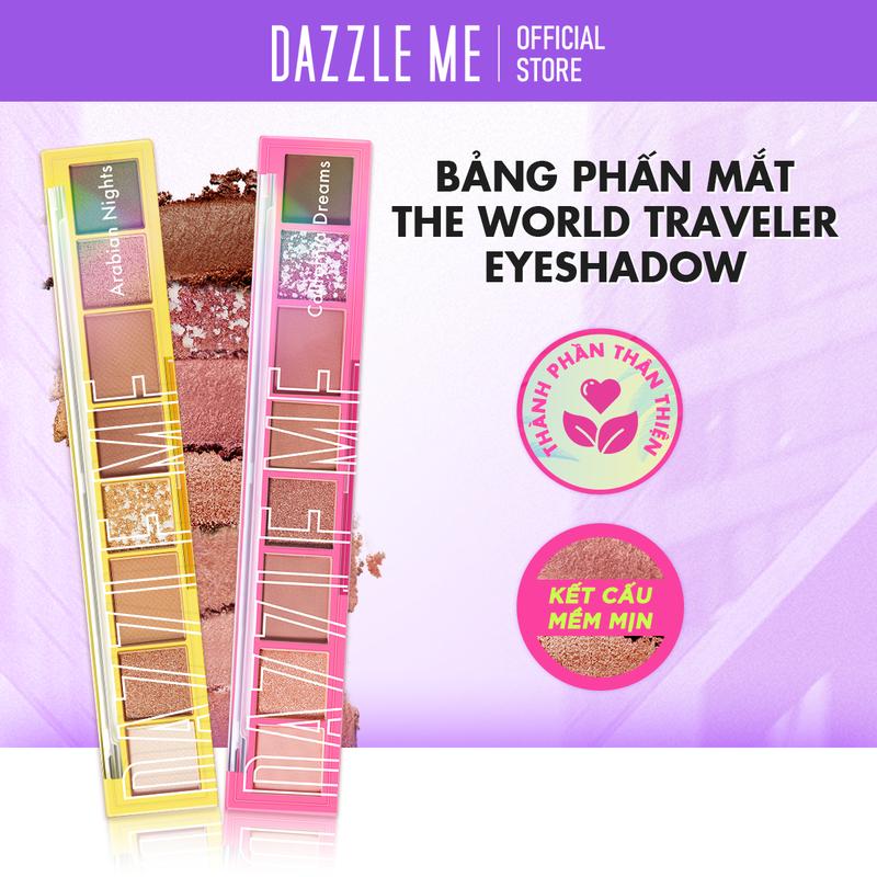 DAZZLE ME Bảng Phấn Mắt 8 Ô Độ Lên Màu Cao Nhũ Ánh Kim Lâu Trôi Chống Thấm Nước The World Traveler Eyeshadow Palette 8g Trang Điểm Nữ Women Cosmetic Mỹ Phẩm